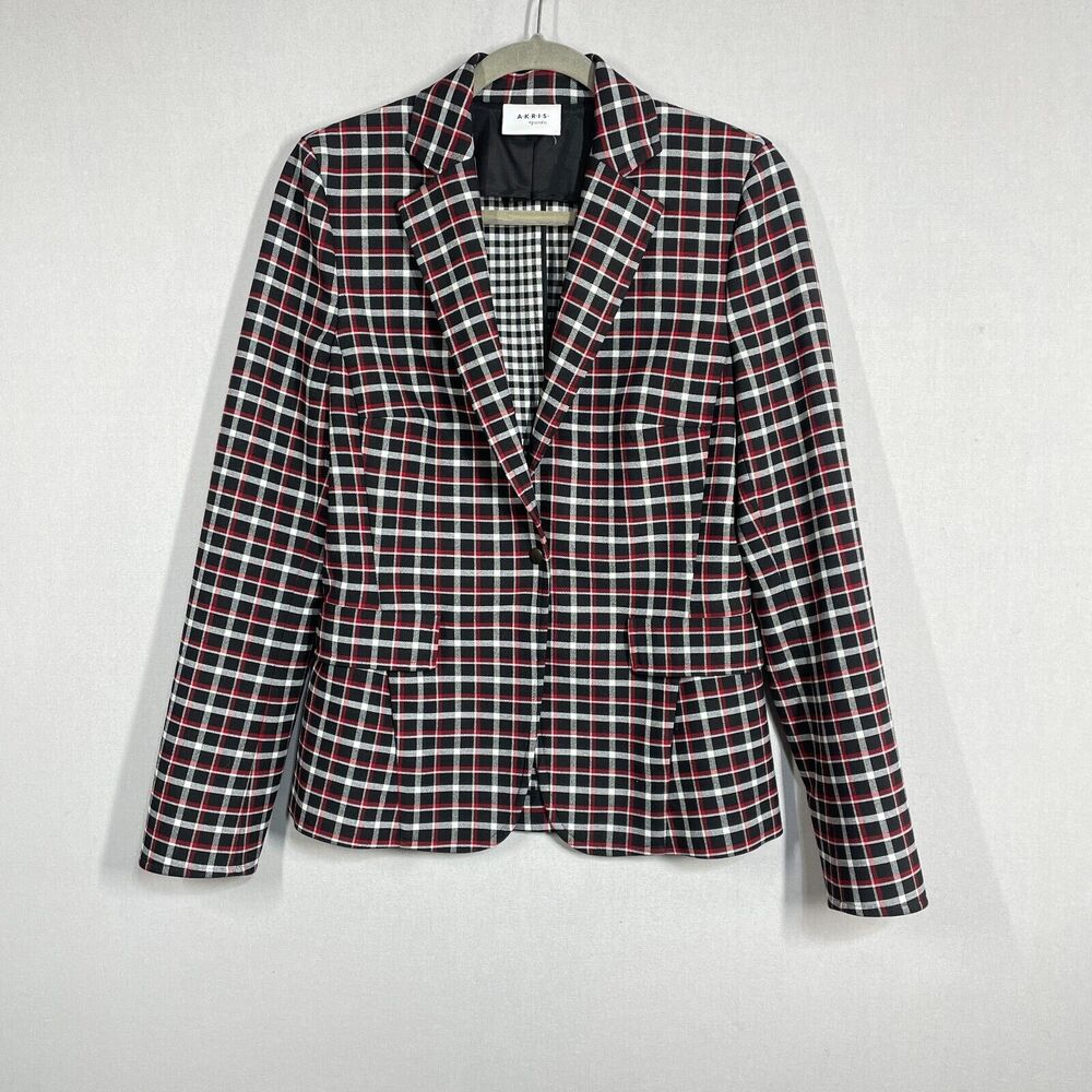 Akris Black and Red Plaid Blazer